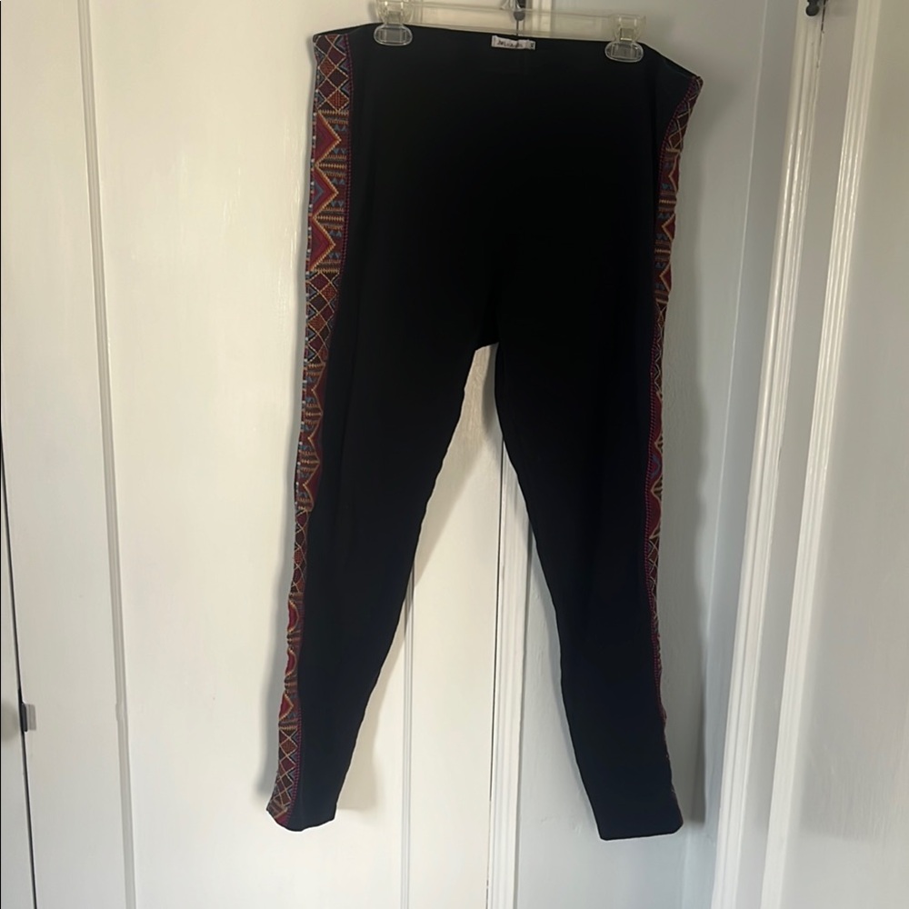Johnny Was Black Leggings with Colorful Pattern